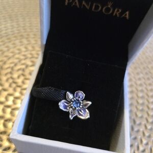 Pandora Silver Ring with Blue Flower Design